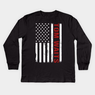 Graphic Tom Waits Proud Name US American Flag Birthday Gift Kids Long Sleeve T-Shirt